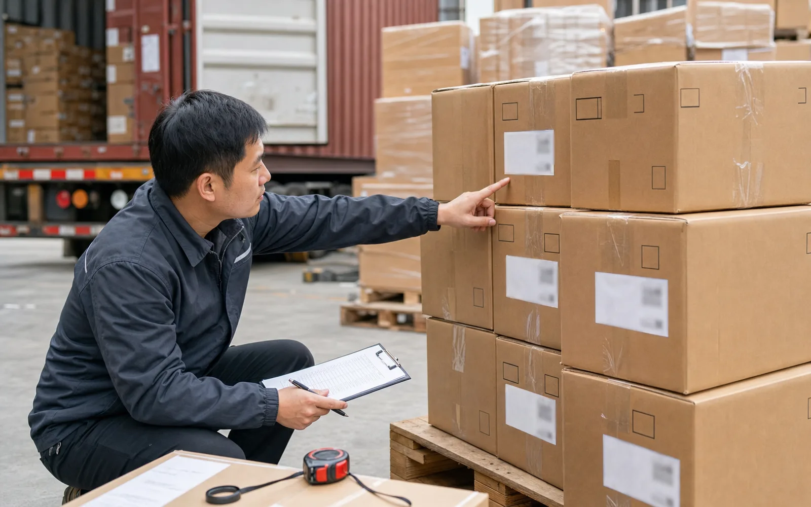 Pre-shipment inspection in China checking cartons labels and shipment readiness before pickup