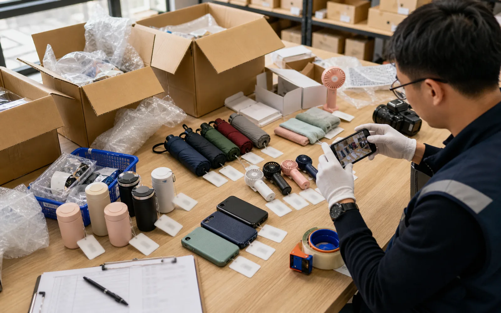 Sample consolidation in China comparing supplier samples before choosing a factory