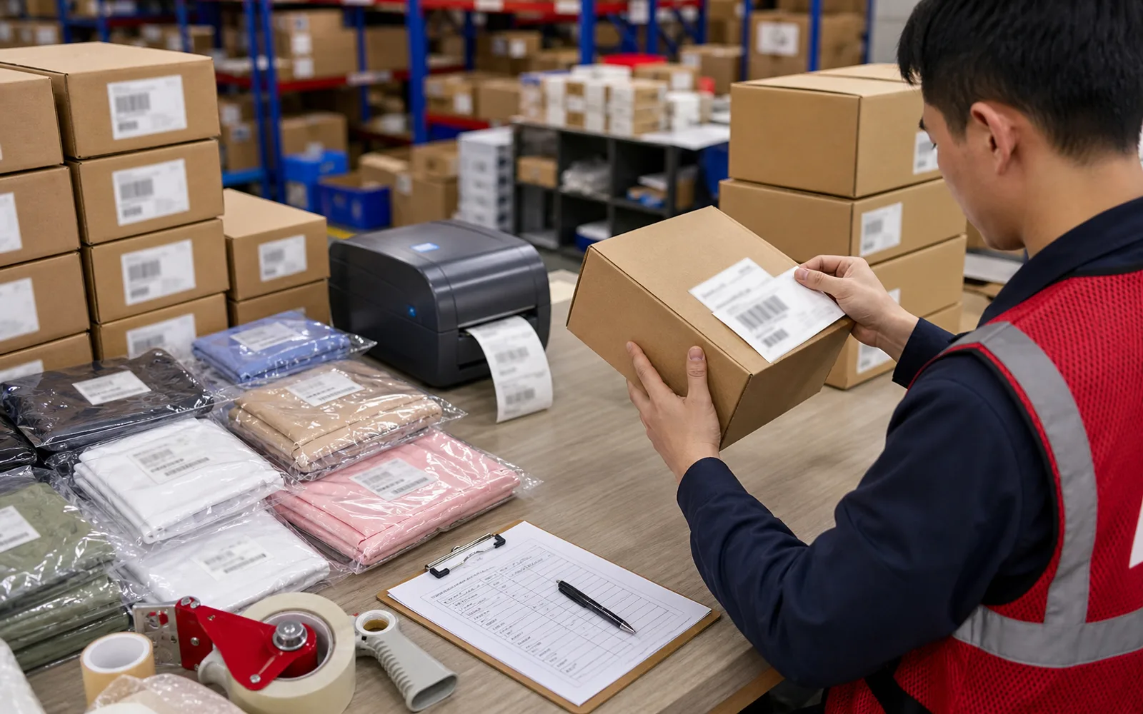 Amazon FBA prep in China checking FNSKU labels carton labels and SKU separation before shipment